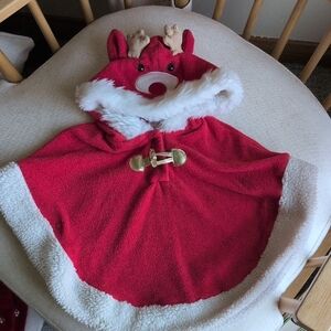 Red Hooded Cape with Gold Deer Antlers And Ears